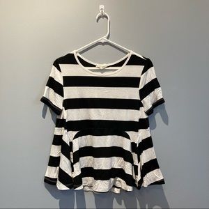 Anthropologie Everleigh Black and White Striped Peplum Tee